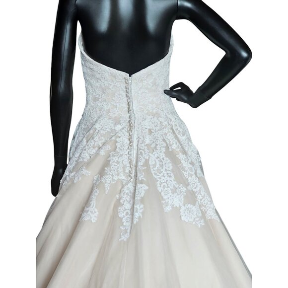 NWOT Blush/Ivory Lace Applique Ballgown Bridal Dress - Mori Lee - Picture 8 of 13